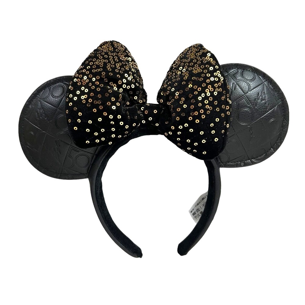 Walt Disney World 50th Anniversary Minnie Mouse Ears Headband Black & Gold NWOT